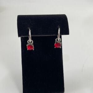 Red rhinestone stainless steel hoop huggie earrings